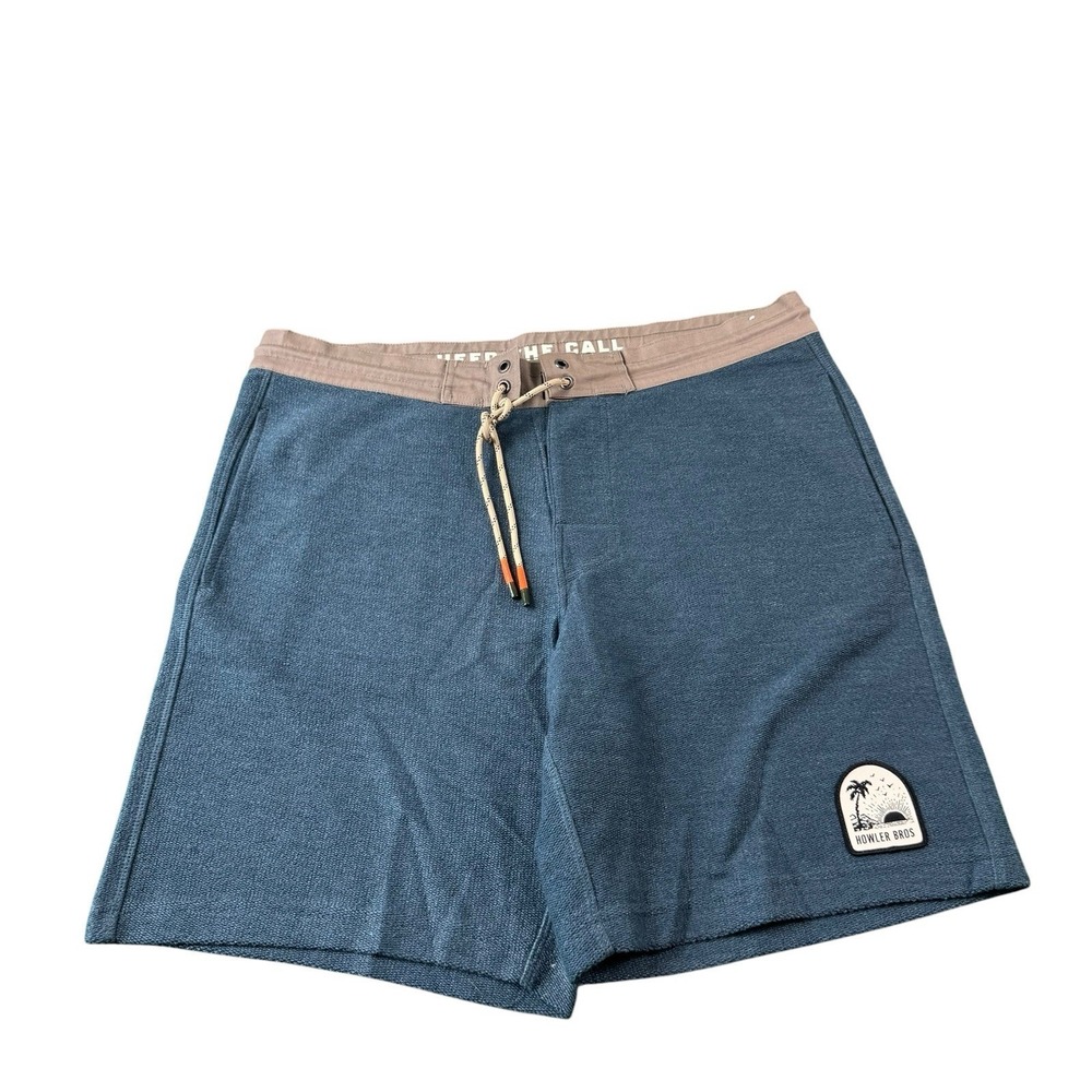 Howler Brothers Blue Brown Cotton Blend Men's Knit Shorts Size 32